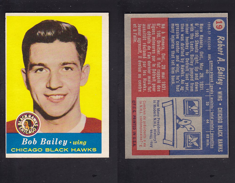 1957-58 TOPPS HOCKEY CARD #19 R. BAILEY photo 1957-58 TOPPS HOCKEY CARD #19 R. BAILEY photo