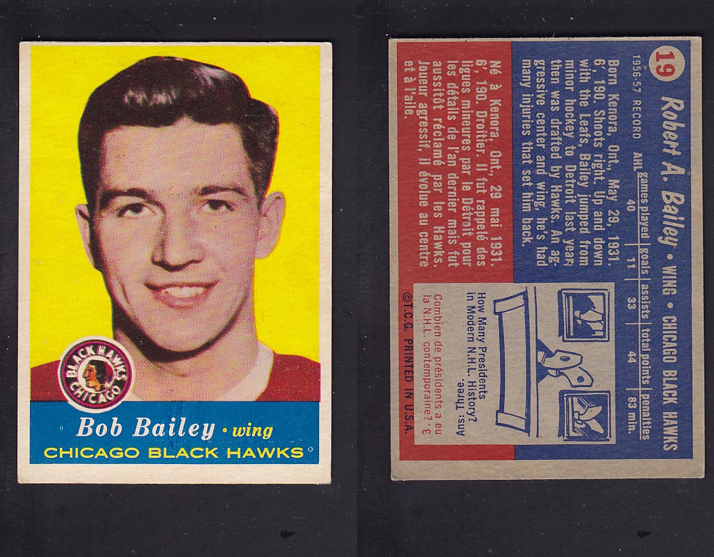 1957-58 TOPPS HOCKEY CARD #19 R. BAILEY photo 1957-58 TOPPS HOCKEY CARD #19 R. BAILEY photo