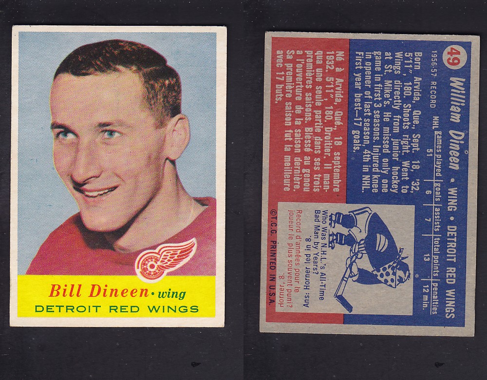 1957-58 TOPPS HOCKEY CARD #49 W. DINEEN photo 1957-58 TOPPS HOCKEY CARD #49 W. DINEEN photo