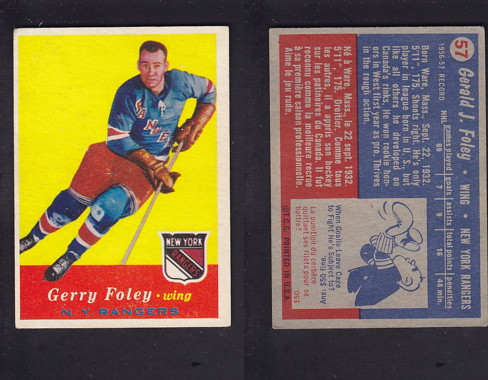 1957-58 TOPPS HOCKEY CARD #57 G. FOLEY photo 1957-58 TOPPS HOCKEY CARD #57 G. FOLEY photo