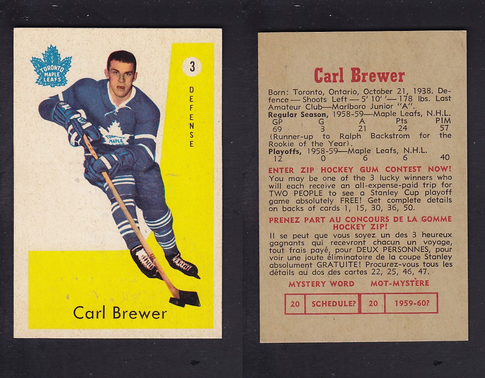 1959-60 PARKHURST HOCKEY CARD #3 C. BREWER photo 1959-60 PARKHURST HOCKEY CARD #3 C. BREWER photo