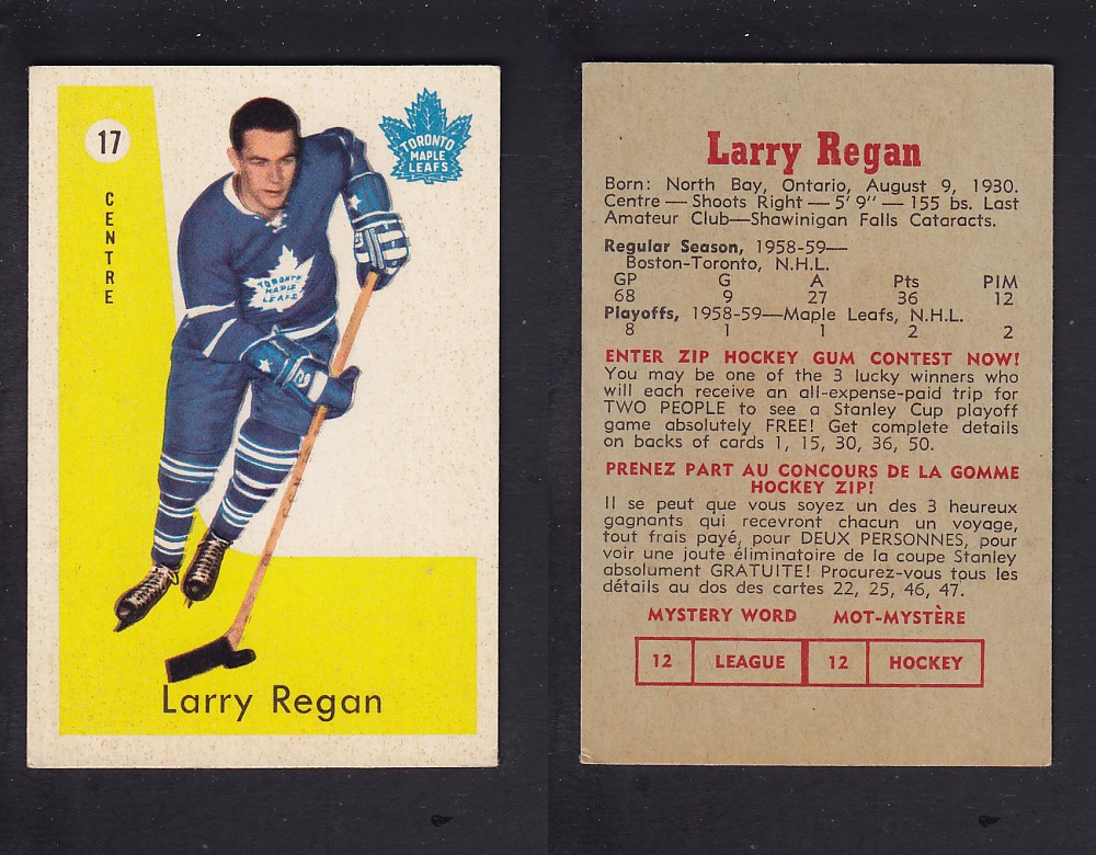 1959-60 PARKHURST HOCKEY CARD #17 L. REGAN photo 1959-60 PARKHURST HOCKEY CARD #17 L. REGAN photo