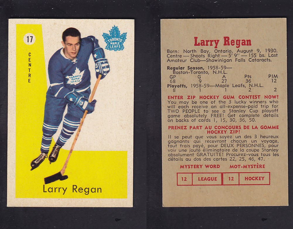 1959-60 PARKHURST HOCKEY CARD #17 L. REGAN photo 1959-60 PARKHURST HOCKEY CARD #17 L. REGAN photo