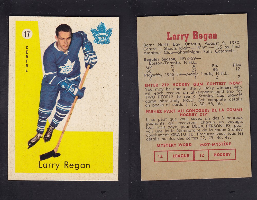 1959-60 PARKHURST HOCKEY CARD #17 L. REGAN photo 1959-60 PARKHURST HOCKEY CARD #17 L. REGAN photo