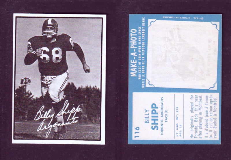 1961 CFL TOPPS FOOTBALL CARD #116 B. SHIPP photo 1961 CFL TOPPS FOOTBALL CARD #116 B. SHIPP photo