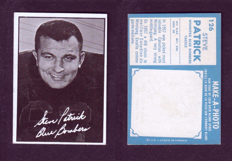 1961 CFL TOPPS FOOTBALL CARD #126 S. PATRICK photo 1961 CFL TOPPS FOOTBALL CARD #126 S. PATRICK photo