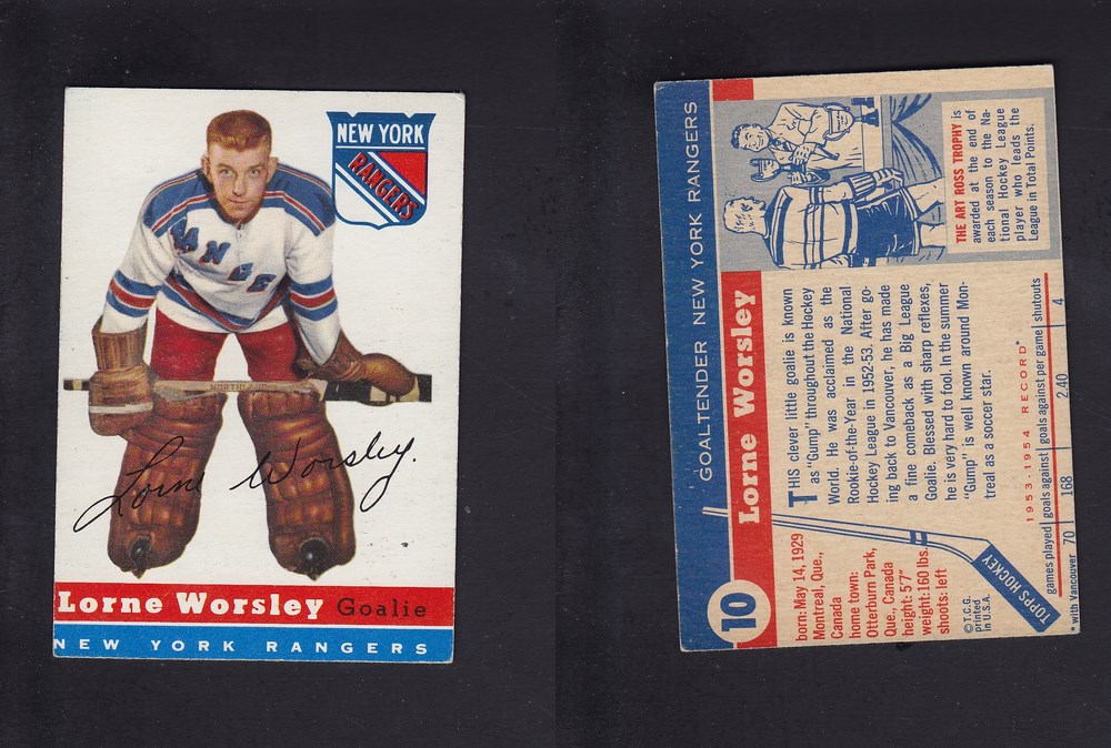 1954-55 TOPPS HOCKEY CARD #10 L. WORSLEY photo 1954-55 TOPPS HOCKEY CARD #10 L. WORSLEY photo