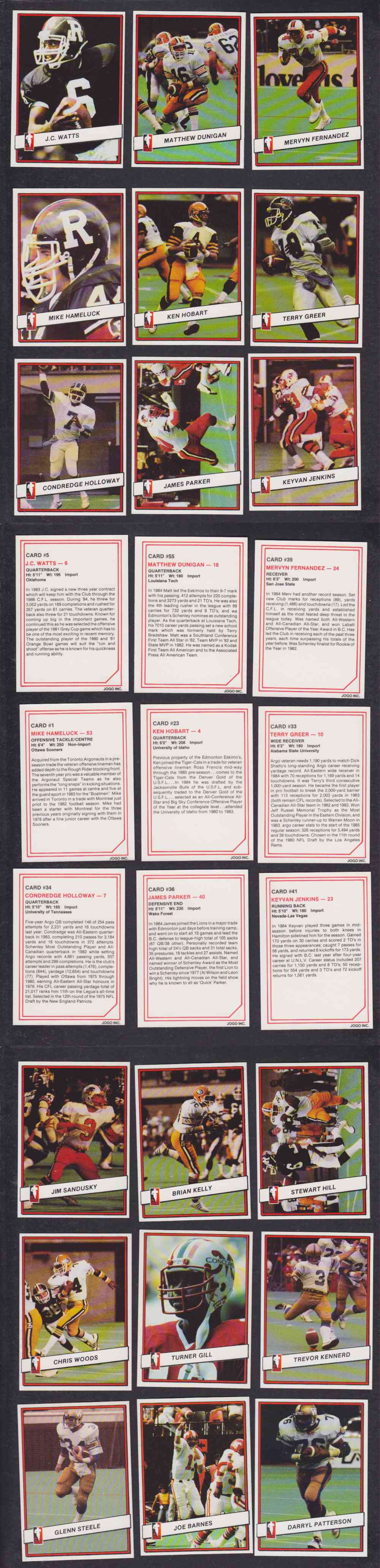 1985 CFL JOGO FOOTBALL CARD FULL SET 110/110 photo 1985 CFL JOGO FOOTBALL CARD FULL SET 110/110 photo
