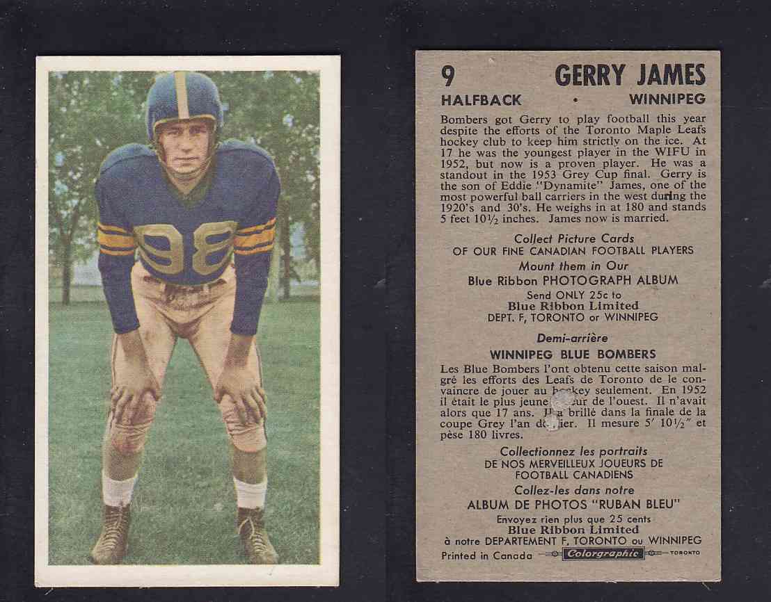 1954 CFL BLUE RIBBON FOOTBALL CARD #9 G. JAMES photo 1954 CFL BLUE RIBBON FOOTBALL CARD #9 G. JAMES photo