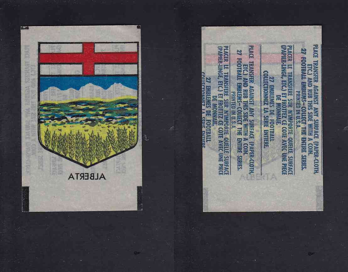 1965 CFL TOPPS TRANSFERT ALBERTA COAT OF ARMS photo 1965 CFL TOPPS TRANSFERT ALBERTA COAT OF ARMS photo