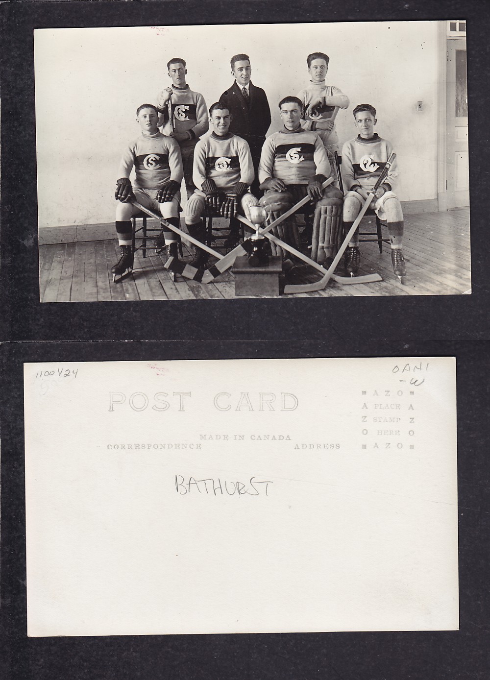 1910'S BATHURST HOCKEY TEAM POST CARD photo 1910'S BATHURST HOCKEY TEAM POST CARD photo