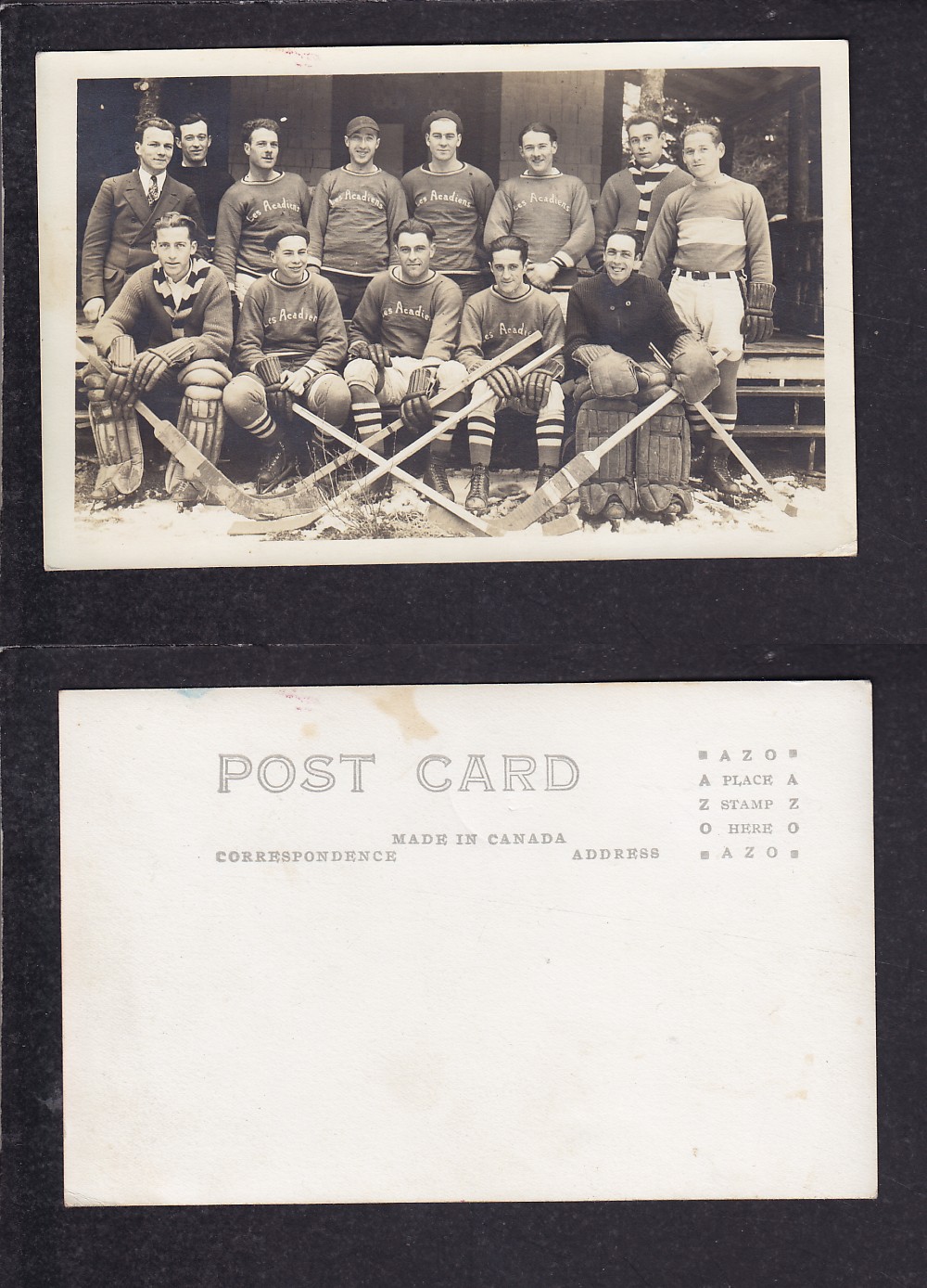1920'S NB LES ACADIENS HOCKEY TEAM POST CARD photo 1920'S NB LES ACADIENS HOCKEY TEAM POST CARD photo