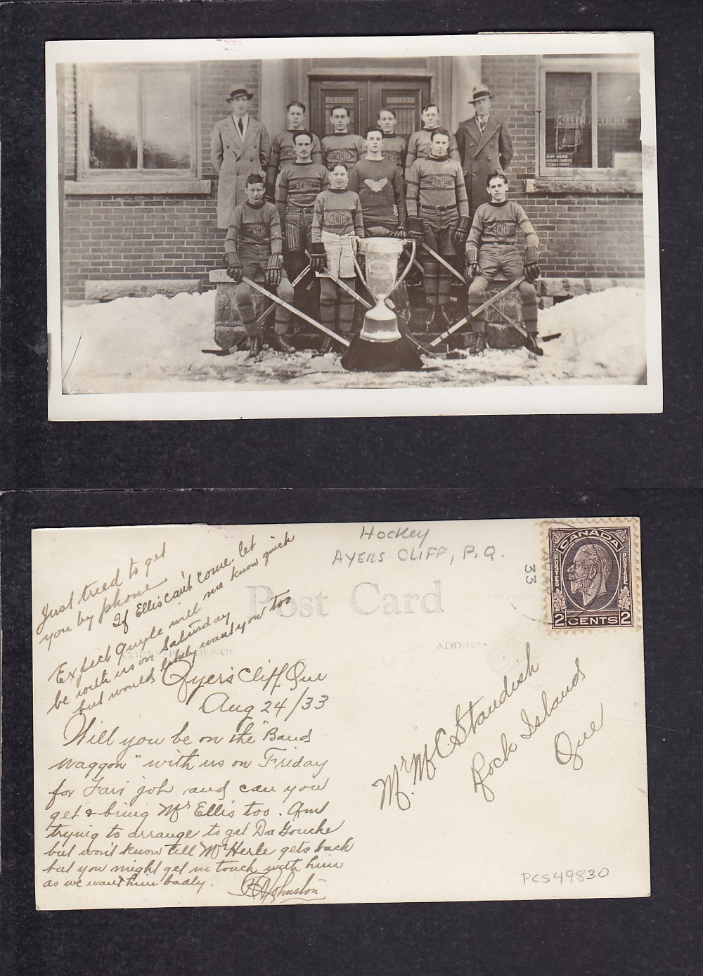 1933 AYERS CLIFF HOCKEY TEAM POST CARD photo 1933 AYERS CLIFF HOCKEY TEAM POST CARD photo