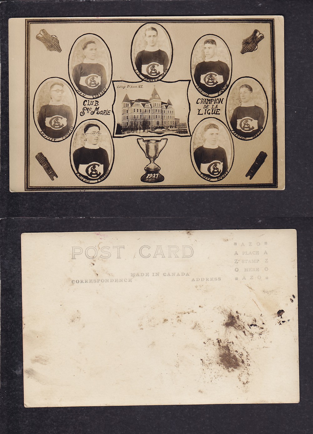 1927 STE-MARIE HOCKEY TEAM POST CARD photo 1927 STE-MARIE HOCKEY TEAM POST CARD photo
