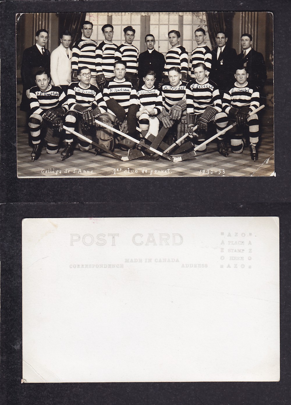1932-33 STE-MARIE HOCKEY TEAM POST CARD photo 1932-33 STE-MARIE HOCKEY TEAM POST CARD photo