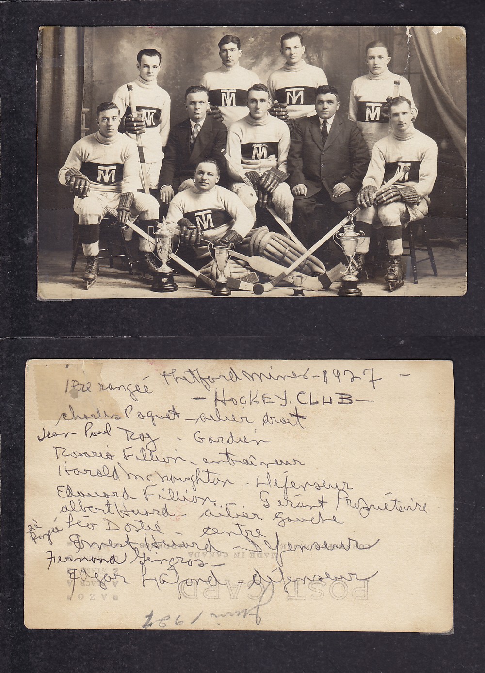 1927 THETFORD MINES HOCKEY TEAM POST CARD photo 1927 THETFORD MINES HOCKEY TEAM POST CARD photo