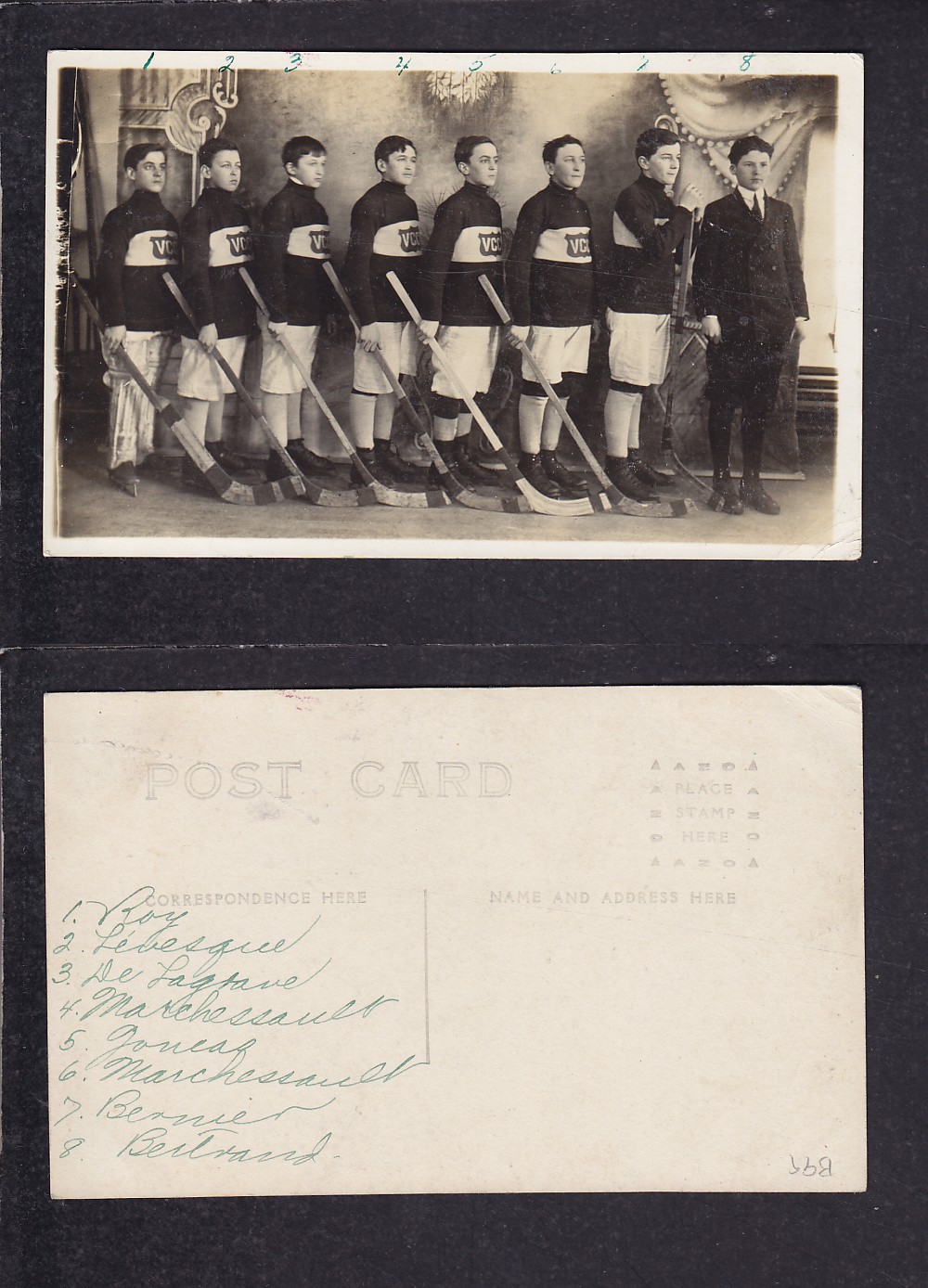 1900'S VICTORIAVILLE HOCKEY TEAM POST CARD photo 1900'S VICTORIAVILLE HOCKEY TEAM POST CARD photo