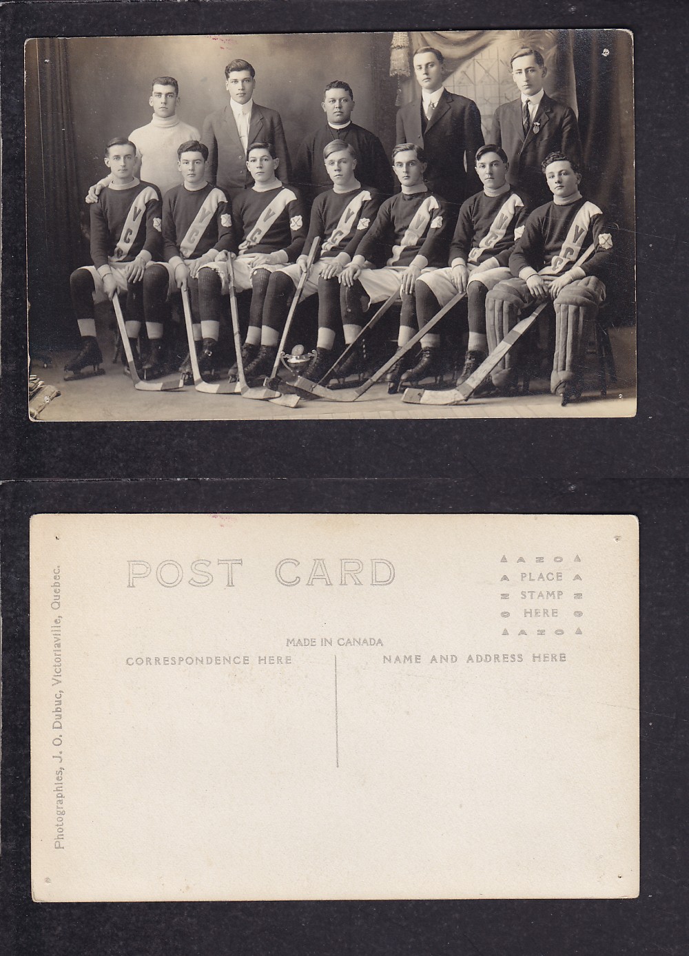 1910'S VICTORIAVILLE HOCKEY TEAM POST CARD photo 1910'S VICTORIAVILLE HOCKEY TEAM POST CARD photo