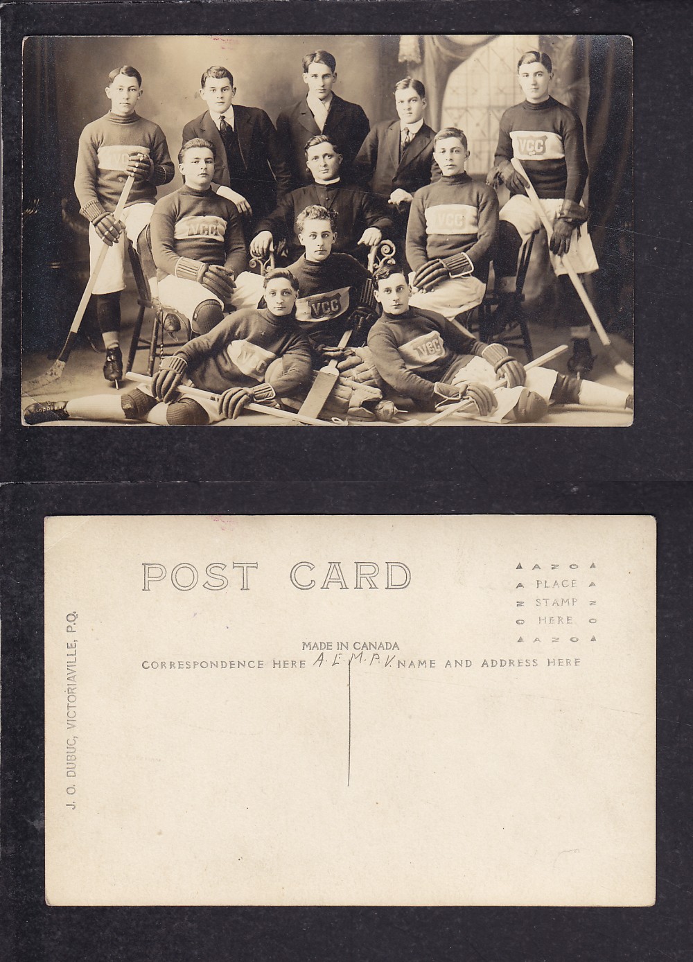 1910'S VICTORIAVILLE HOCKEY TEAM POST CARD photo 1910'S VICTORIAVILLE HOCKEY TEAM POST CARD photo