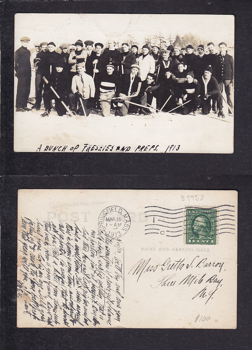 1913 SPRINGFIELDS HOCKEY TEAM POST CARD photo 1913 SPRINGFIELDS HOCKEY TEAM POST CARD photo