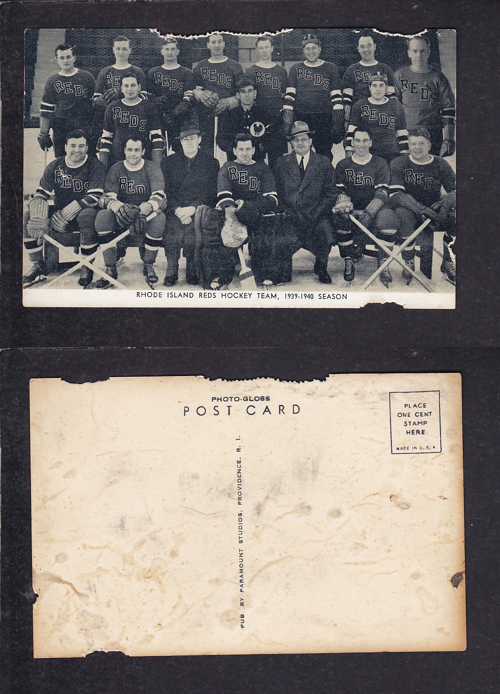 1939-40 RHODE ISLAND REDS HOCKEY TEAM POST CARD photo 1939-40 RHODE ISLAND REDS HOCKEY TEAM POST CARD photo
