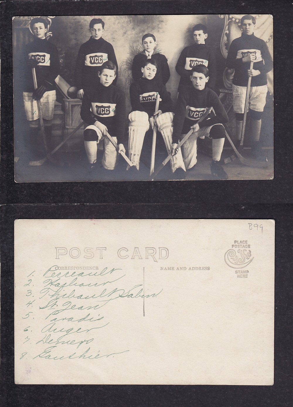 1900'S VICTORIAVILLE HOCKEY TEAM POST CARD photo 1900'S VICTORIAVILLE HOCKEY TEAM POST CARD photo