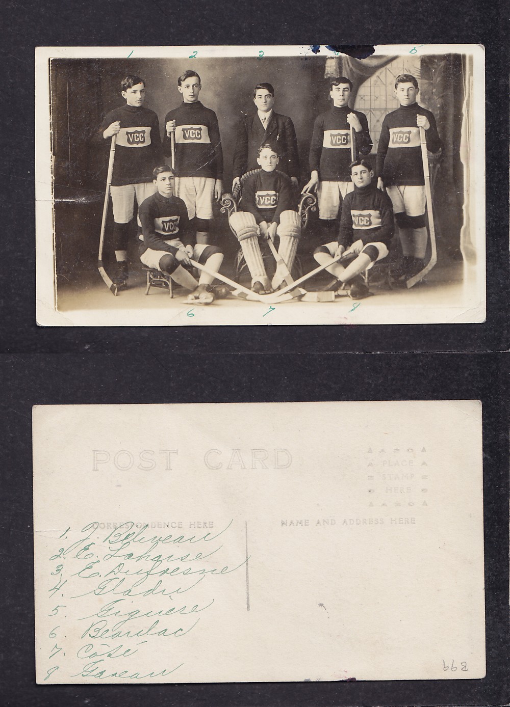 1900'S VICTORIAVILLE HOCKEY TEAM POST CARD photo 1900'S VICTORIAVILLE HOCKEY TEAM POST CARD photo