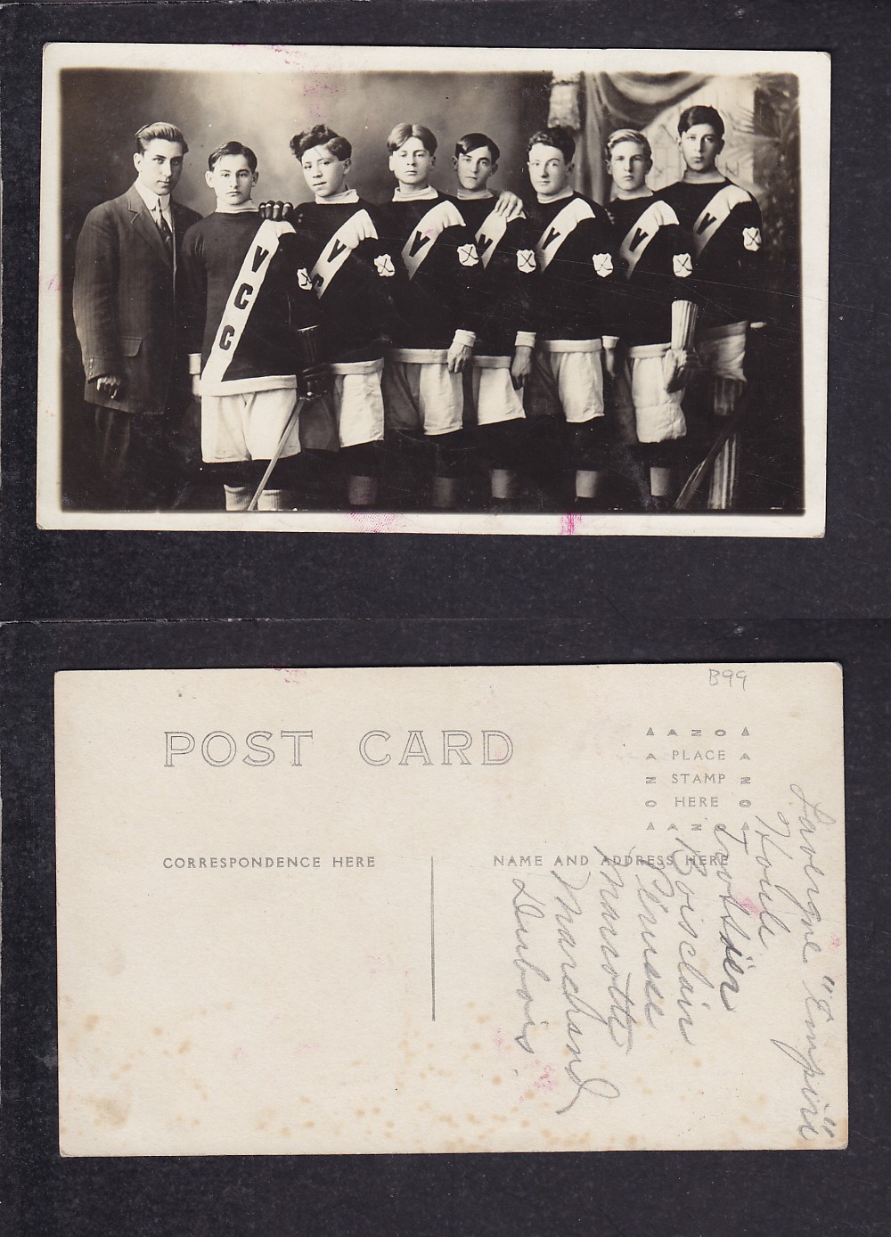 1900'S VICTORIAVILLE HOCKEY TEAM POST CARD photo 1900'S VICTORIAVILLE HOCKEY TEAM POST CARD photo