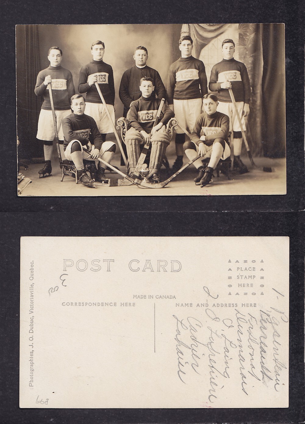 1900'S VICTORIAVILLE HOCKEY TEAM POST CARD photo 1900'S VICTORIAVILLE HOCKEY TEAM POST CARD photo