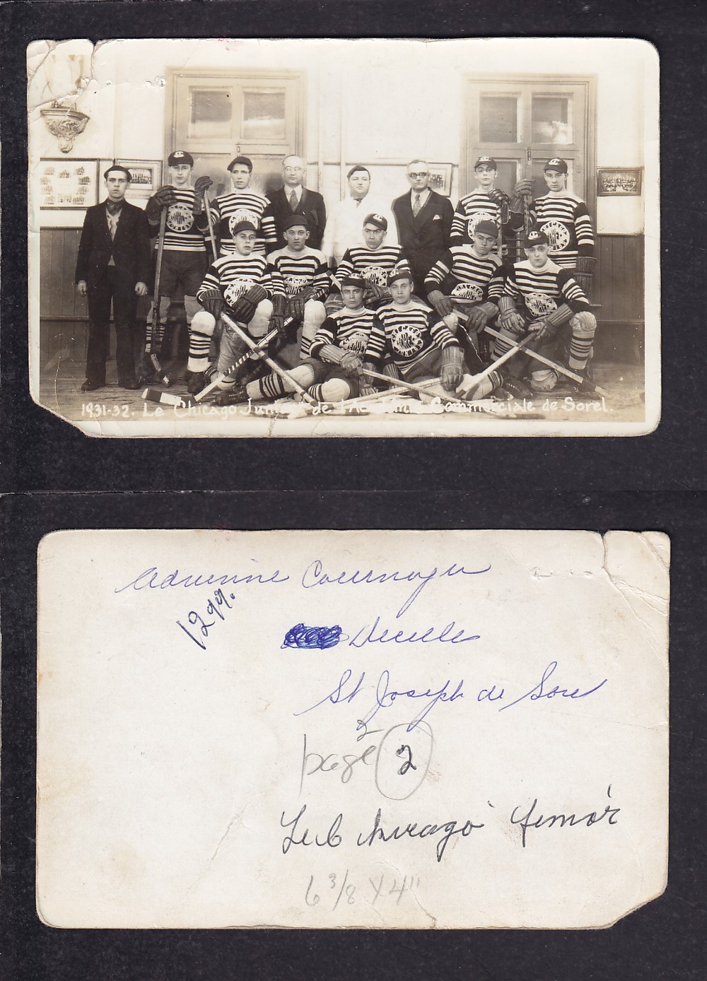 1931-32 SOREL HOCKEY TEAM POST CARD photo 1931-32 SOREL HOCKEY TEAM POST CARD photo