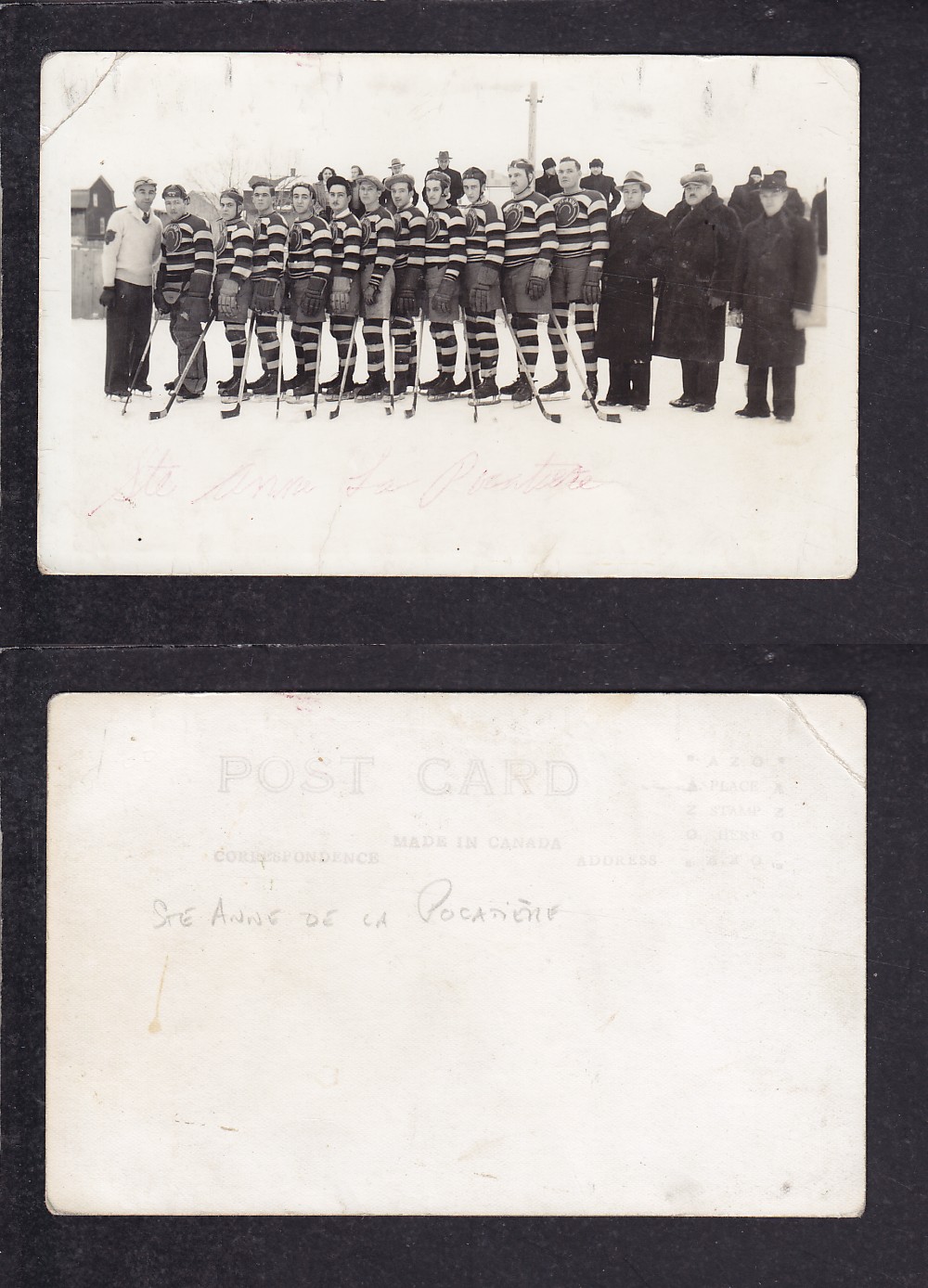 1930'S STE ANNE DE LAPOCATIERE HOCKEY TEAM POST CARD photo 1930'S STE ANNE DE LAPOCATIERE HOCKEY TEAM POST CARD photo