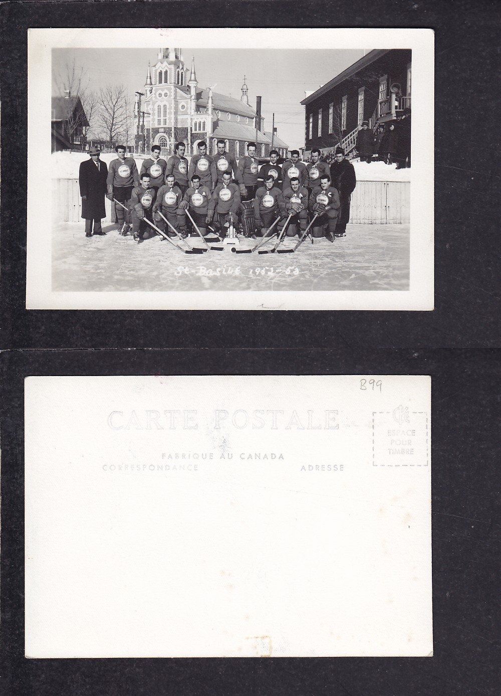 1952-53 ST-BASILE HOCKEY TEAM POST CARD photo 1952-53 ST-BASILE HOCKEY TEAM POST CARD photo