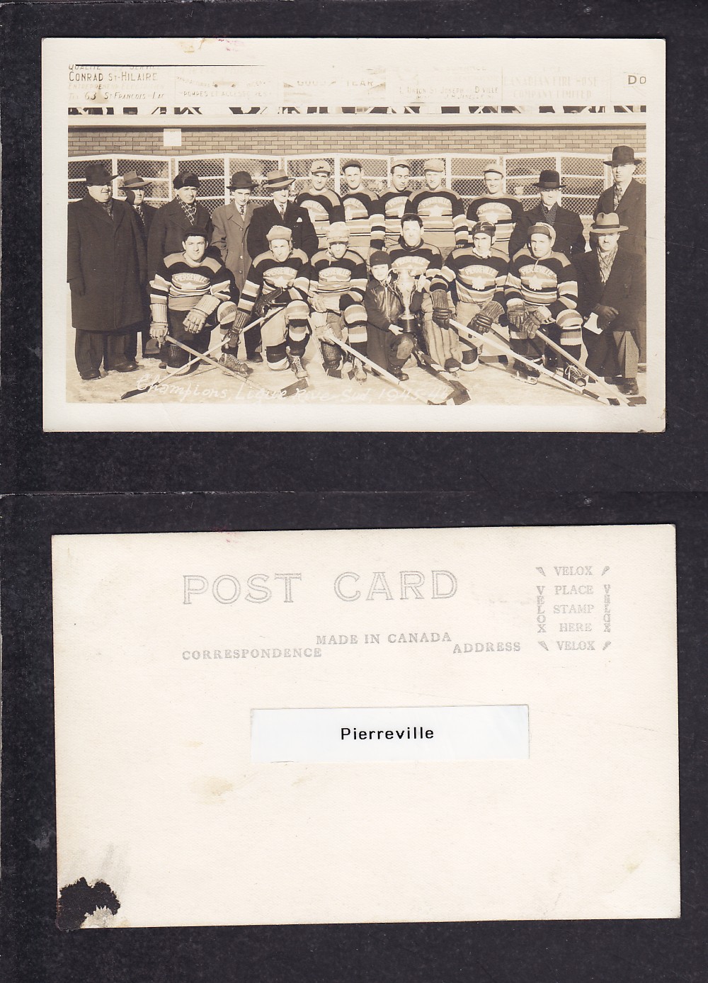 1945-46 PIERREVILLE HOCKEY TEAM POST CARD photo 1945-46 PIERREVILLE HOCKEY TEAM POST CARD photo