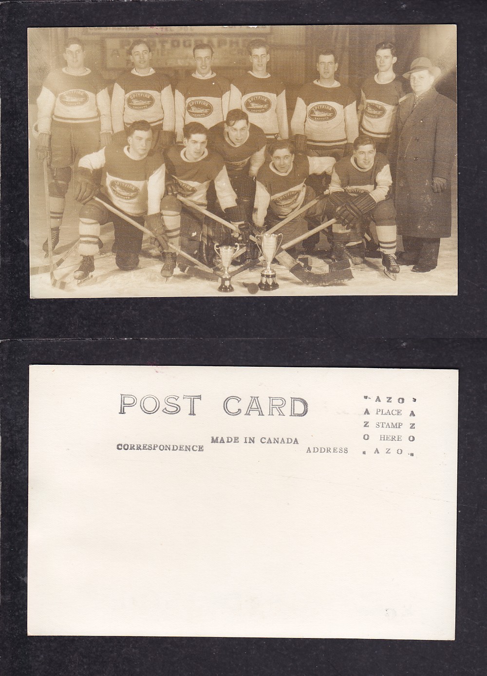 1920'S CACHUTE PITFIRE HOCKEY TEAM POST CARD photo 1920'S CACHUTE PITFIRE HOCKEY TEAM POST CARD photo