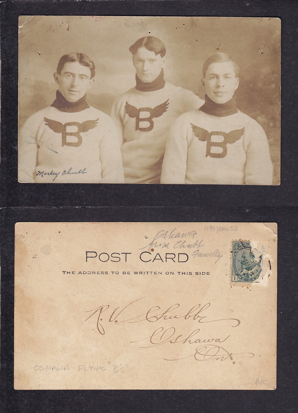 1900'S OSHAWA FLYING B'S HOCKEY TEAM POST CARD photo 1900'S OSHAWA FLYING B'S HOCKEY TEAM POST CARD photo