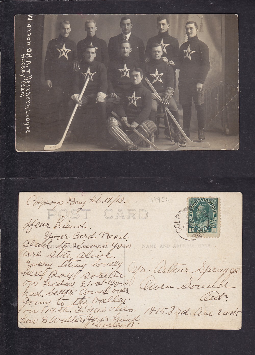 1913 WIARTON HOCKEY TEAM POST CARD photo 1913 WIARTON HOCKEY TEAM POST CARD photo
