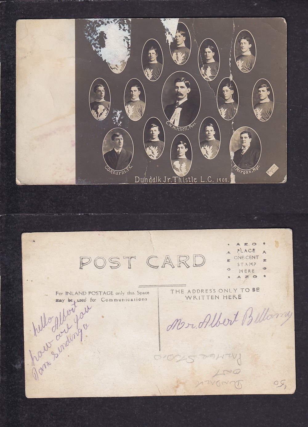 1908 DUNDDLK JR. THISTLE HOCKEY TEAM POST CARD photo 1908 DUNDDLK JR. THISTLE HOCKEY TEAM POST CARD photo