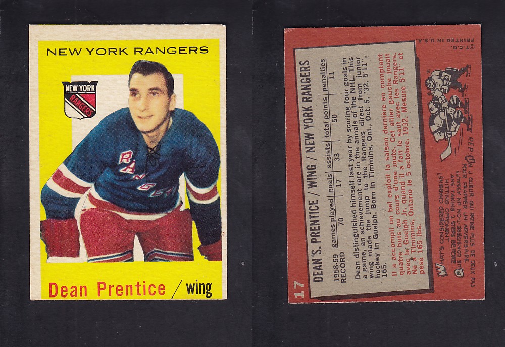 1959-60 TOPPS HOCKEY CARD #17 D. PRENTICE photo 1959-60 TOPPS HOCKEY CARD #17 D. PRENTICE photo