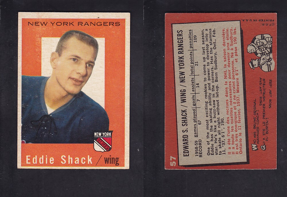 1959-60 TOPPS HOCKEY CARD #57 E. SHACK photo 1959-60 TOPPS HOCKEY CARD #57 E. SHACK photo
