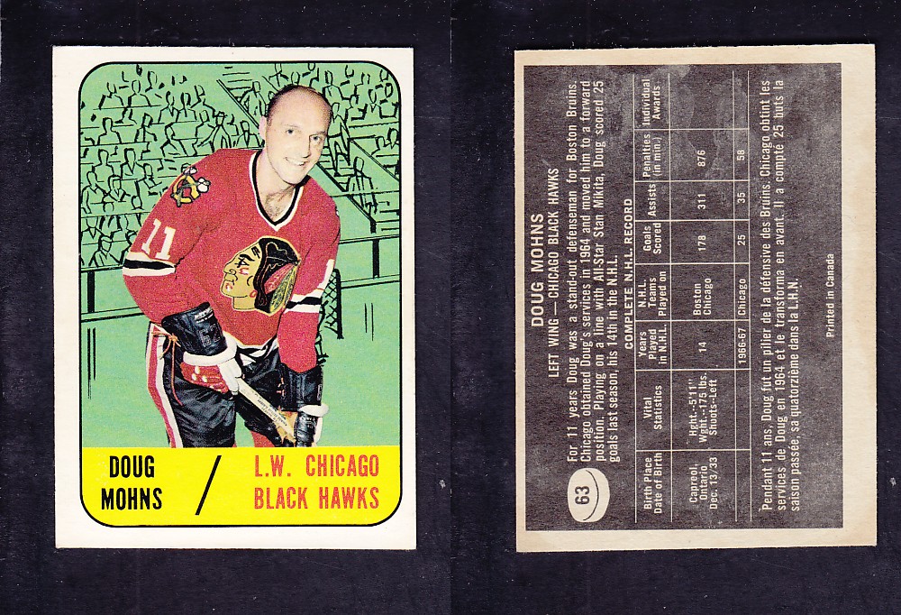 1967-68 TOPPS HOCKEY CARD #63 D. MOHNS photo 1967-68 TOPPS HOCKEY CARD #63 D. MOHNS photo