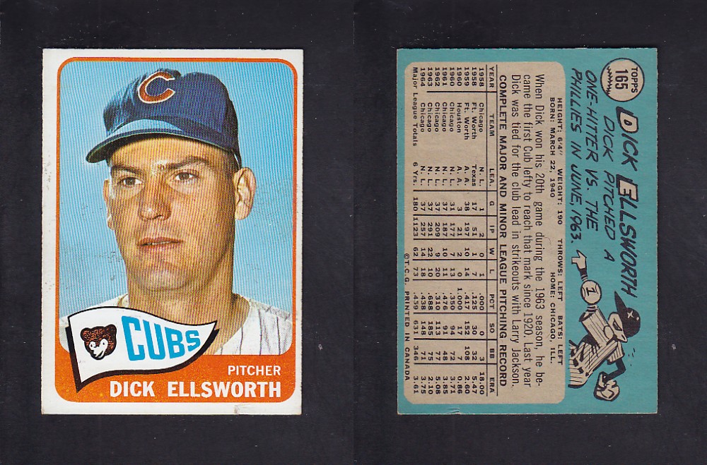 1965 O-PEE-CHEE BASEBALL CARD #165 D. ELLSWORTH photo 1965 O-PEE-CHEE BASEBALL CARD #165 D. ELLSWORTH photo