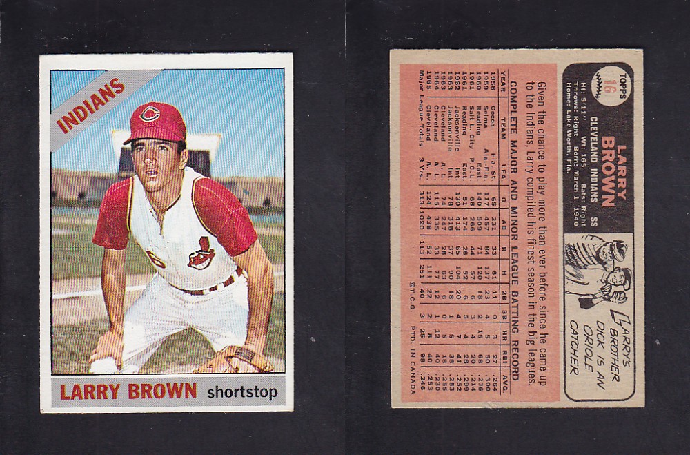 1966 O-PEE-CHEE BASEBALL CARD #16 L. BROWN photo 1966 O-PEE-CHEE BASEBALL CARD #16 L. BROWN photo