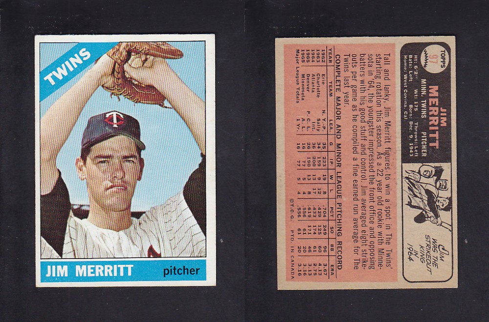 1966 O-PEE-CHEE BASEBALL CARD #97 J. MERRITT photo 1966 O-PEE-CHEE BASEBALL CARD #97 J. MERRITT photo