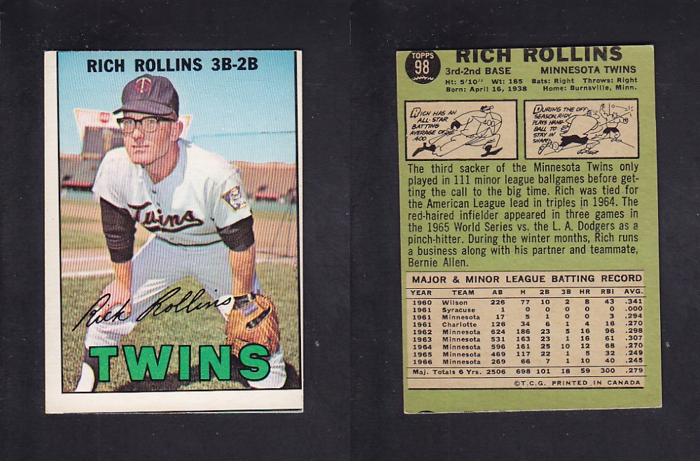 1967 O-PEE-CHEE BASEBALL CARD #98 R. ROLLINS photo 1967 O-PEE-CHEE BASEBALL CARD #98 R. ROLLINS photo