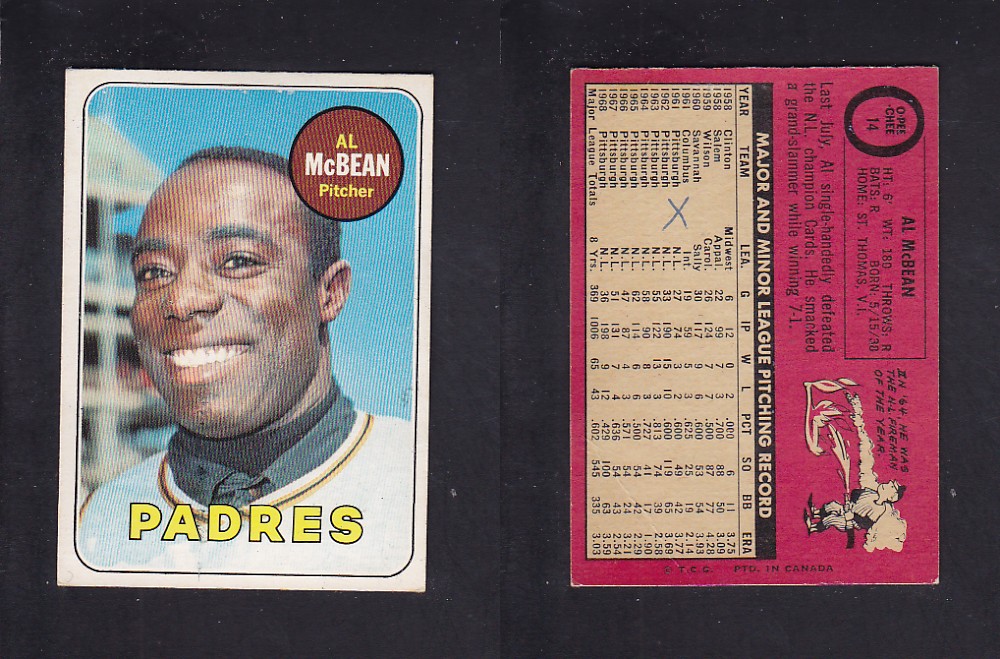 1969 O-PEE-CHEE BASEBALL CARD #14 A. MCBEAN photo 1969 O-PEE-CHEE BASEBALL CARD #14 A. MCBEAN photo