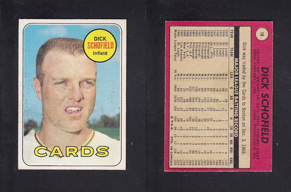1969 O-PEE-CHEE BASEBALL CARD #18 D. SCHOFIELD photo 1969 O-PEE-CHEE BASEBALL CARD #18 D. SCHOFIELD photo