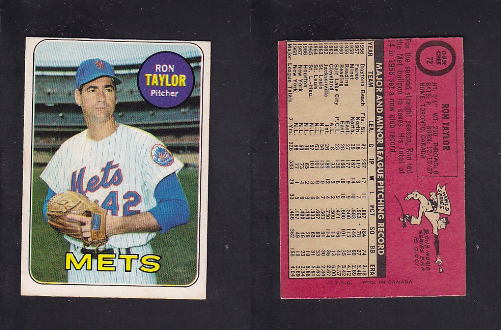1969 O-PEE-CHEE BASEBALL CARD #72 R. TAYLOR photo 1969 O-PEE-CHEE BASEBALL CARD #72 R. TAYLOR photo