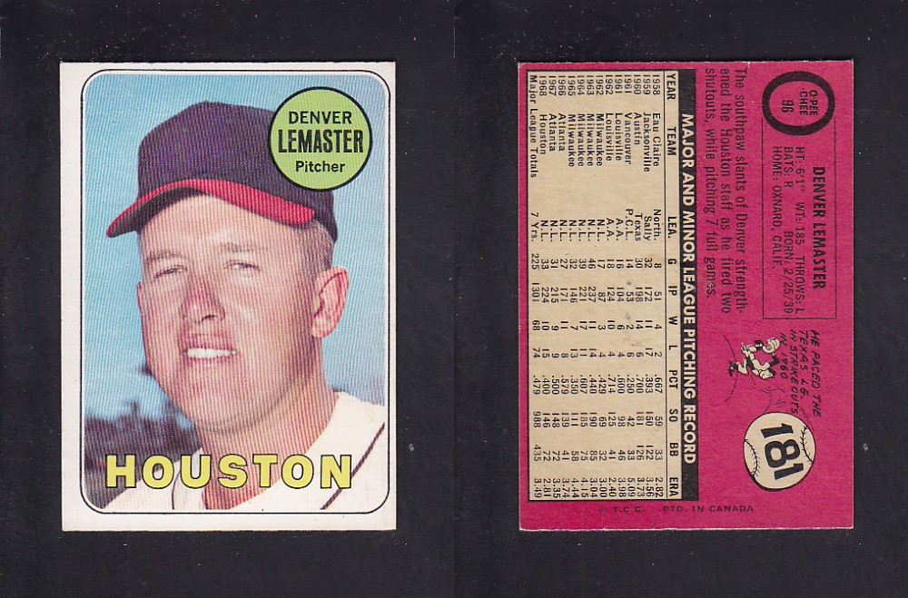1969 O-PEE-CHEE BASEBALL CARD #96 D. LEMASTER photo 1969 O-PEE-CHEE BASEBALL CARD #96 D. LEMASTER photo
