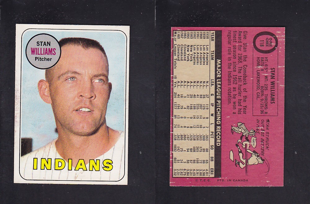 1969 O-PEE-CHEE BASEBALL CARD #118 S. WILLIAMS photo 1969 O-PEE-CHEE BASEBALL CARD #118 S. WILLIAMS photo