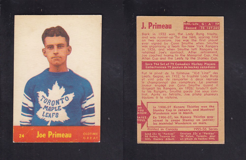 1955-56 PARKHURST HOCKEY CARD #24 J. PRIMEAU photo 1955-56 PARKHURST HOCKEY CARD #24 J. PRIMEAU photo